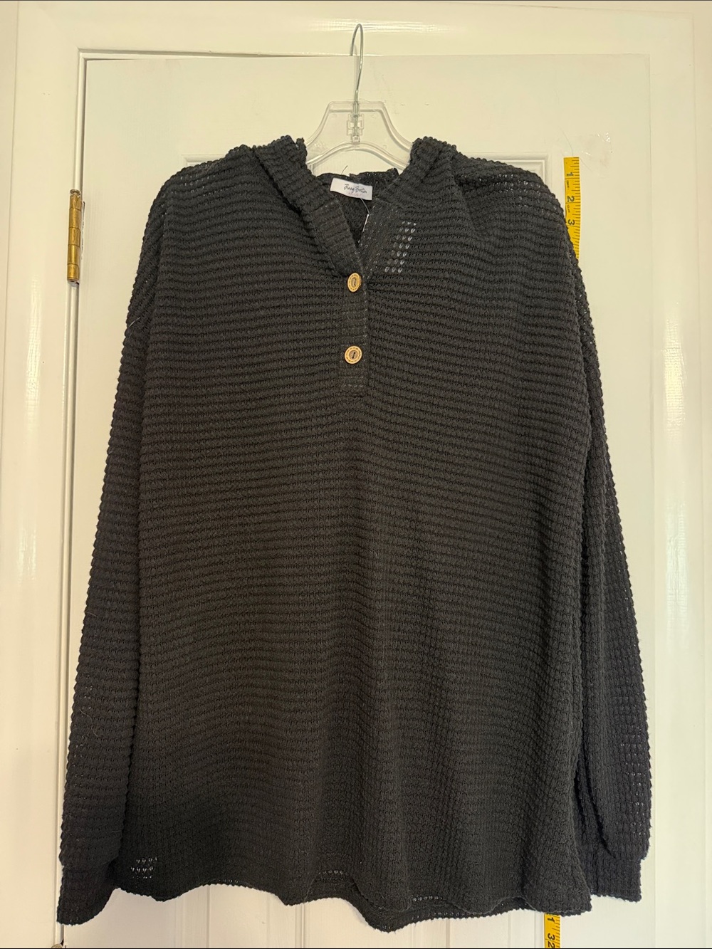Women's Black V-Neck Hooded Knit Sweater